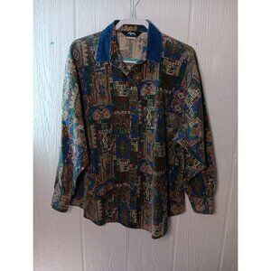 Vtg ROPER Women 12 Aztec Southwestern Wear Long Sleeve Shirt Rodeo Denim Collar